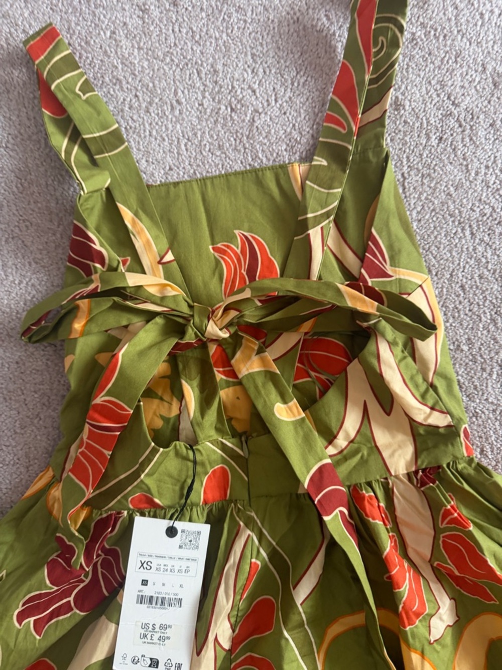 Zara Green Floral Maxi Dress with Orange and Cream Accents - Picture 5 of 7